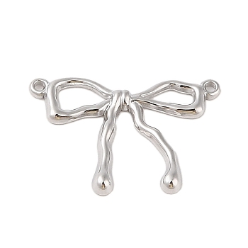 Non-Tarnish 304 Stainless Steel Textured Bowknot Links Connector Charms, Stainless Steel Color, 20x28x2mm, Hole: 1mm