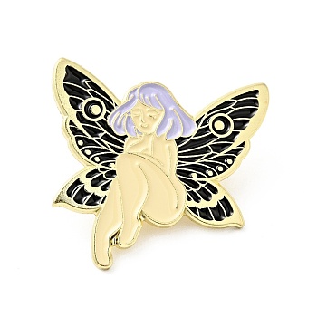 Angel Fairy Butterfly Wing Enamel Pin, Golden Plated Alloy Badge for Backpack Clothes , Lilac, 28x30x1.5mm