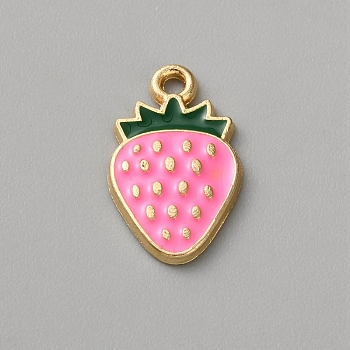 Zinc Alloy Pendants, with Enamel, Light Gold, Strawberry, 18x11x2mm, Hole: 1.6mm