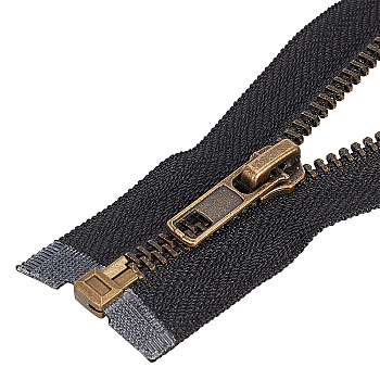 Nylon Garment Accessories, Zip-fastener Component Sets, Brass Zipper & Zipper Puller, Black, Antique Bronze, 60x3cm