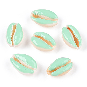 Cowrie Shell Beads, with Enamel, No Hole/Undrilled, Aquamarine, 20~26x13~18x5~7mm
