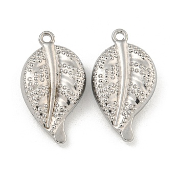 Non-Tarnish 304 Stainless Steel Pendants, Leaf Charm, Stainless Steel Color, 24x13x5mm, Hole: 1.5mm