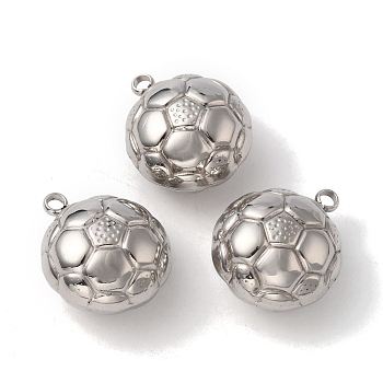 304 Stainless Steel Pendants, Football Charm, Stainless Steel Color, 24x20x14mm, Hole: 3mm