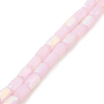 Frosted Imitation Jade Glass Beads Strands, AB Color Plated, Faceted, Column, Seashell Color, 6.5x4mm, Hole: 1mm, about 80pcs/strand, 20.39''(51.8cm)