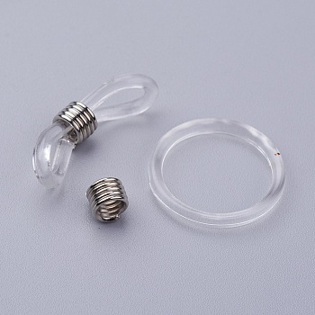 Silicone EyeGlass Holders, with Iron Findings, Clear, Platinum, 24x7mm