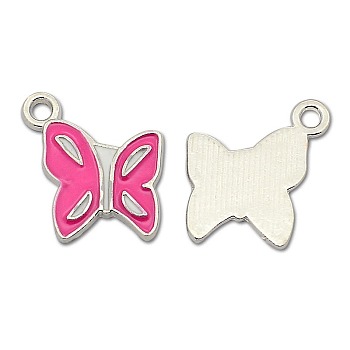 Silver Color Plated Alloy Enamel Butterfly Pendants, Deep Pink, 18x16.5x2mm, Hole: 2mm