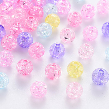 Transparent Crackle Acrylic Beads, Round, Mixed Color, 8x7mm, Hole: 1.8~2mm, about 1745pcs/500g