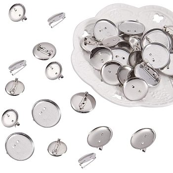 Iron Brooch Findings, Brooch Base Settings, Flat Round, Platinum, Tray: 20mm, 20mm, pin: 0.8m