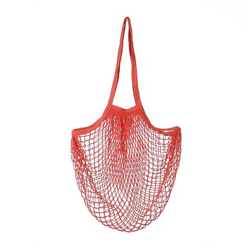 Portable Cotton Mesh Grocery Bags, Reusable Net Shopping Handbag, Red, 58.05cm, Bag: 35x38x1.8cm. 