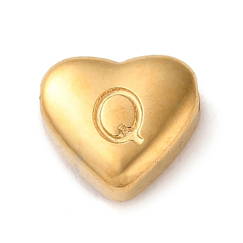 201 Stainless Steel Beads, Golden, Heart, Letter Q, 7x8x3.5mm, Hole: 1.5mm