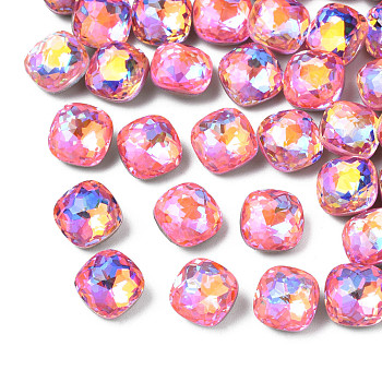 Glass Rhinestone Cabochons, Nail Art Decoration Accessories, Faceted, Square, Rose, 8x8x5mm