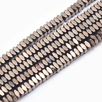 Electroplate Non-magnetic Synthetic Hematite Beads Strands, Vacuum Plating, Faceted, Square, Coffee Plated, 2x2x1mm, Hole: 0.6mm, about 406pcs/strand, 15.7 inch(40cm)