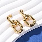 304 Stainless Steel Oval Dangle Stud Earrings, Ion Plating(IP), Real 18K Gold Plated, 32x14mm(X-EJEW-L304-04G)