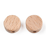 Beech Wood Beads, Undyed, Flat Round, BurlyWood, 14~15x7mm, Hole: 3mm(WOOD-N015-03)