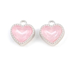 Alloy & Glass Pendants, Faceted Heart Charms, Long-Lasting Plated, Rack Plating, Pink, Silver, 14x13x7.5mm, Hole: 2mm(GL-CBA415D-30S)