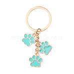 Alloy Enamel Keychains, Paw Print, with Iron Rings, Turquoise, 70mm(KEYC-YW00198-07)