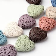 Dyed Natural Lava Rock Bead Strands, Heart, Mixed Color, 20~21x20~21x7~8mm, Hole: 1mm, about 20pcs/strand, 15.55 inch(G-L435-08)