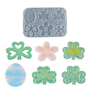 Easter Egg & Shamrock & Flower Connector Charms Silicone Molds, Resin Casting Molds, for UV Resin & Epoxy Resin Jewelry Making, White, 246x166x5.5mm, Hole: 3.5mm, Inner Diameter: 72~85x65~82mm(X-DIY-L065-01)