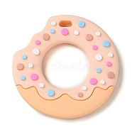 Donut Food Grade Eco-Friendly Silicone Focal Beads, Chewing Beads For Teethers, DIY Teether Beads, Pink, 77x11mm, Hole: 5.5x10mm, Inner Diameter: 35mm(SIL-Q023-01C)