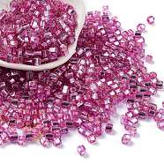Glass Seed Beads, Silver Lined, Square, Old Rose, 3~4x3x3mm, Hole: 1.2mm, about 6300pcs/pound(SEED-M011-01A-21)