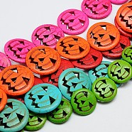 Synthetic Turquoise Beads Strands, Dyed, Halloween Pumpkin Jack-O'-Lantern Jack o Lantern, Mixed Color, 30x6mm, Hole: 1mm, about 13pcs/strand, 165pcs/kg(TURQ-G115-30mm-M)
