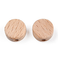 Beech Wood Beads, Undyed, Flat Round, BurlyWood, 14~15x7mm, Hole: 3mm(WOOD-N015-03)