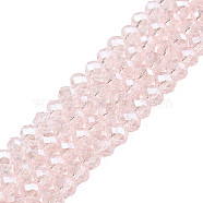 Electroplate Glass Beads Strands, Pearl Luster Plated, Faceted, Rondelle, Pink, 6x5mm, Hole: 1mm, about 83~85pcs/strand, 38~39cm(EGLA-A034-T6mm-A03)