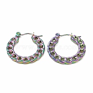 Ion Plating(IP) 304 Stainless Steel Curb Chain Shape Stud Earrings for Women, Rainbow Color, 20x22x2mm, Pin: 0.7mm(EJEW-F283-02MC)