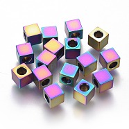 Ion Plating(IP) 304 Stainless Steel Beads, Cube, Rainbow Color, 5x5x5mm, Hole: 3mm(STAS-F225-02C-M)