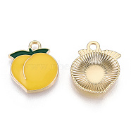 Alloy Enamel Pendants, Light Gold, Peach, Gold, 17.5x15x3mm, Hole: 1.8mm(ENAM-N048-003B)