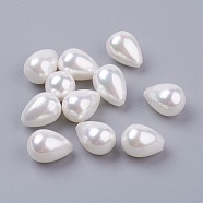 Shell Pearl Half Drilled Beads, teardrop, White, 11x8mm, Hole: 1mm(X-BSHE-G017-11x8mm-17)