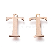 Vacuum Plating  304 Stainless Steel Charms, Laser Cut, Alphabet, Rose Gold, Letter.T, 12x9x0.8mm, Hole: 1mm(STAS-H112-T-RG)