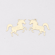 Brass Charms, Etched Metal Embellishments, Long-Lasting Plated, Unicorn, Light Gold, 14.5x23x0.3mm, Hole: 1.2mm(KKC-S001-019KC)
