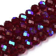 Electroplate Glass Beads Strands, Half Rainbow Plated, Faceted, Rondelle, Dark Red, 4x3mm, Hole: 0.4mm, about 123~127pcs/strand, 16.5~16.9 inch(42~43cm)(X1-EGLA-A034-T4mm-L21)