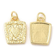 Brass Charms, with Jump Ring, Long-Lasting Plated, Lead Free & Cadmium Free, Trapezoid with Heart Charm, Real 18K Gold Plated, 14.5x11x2mm, Hole: 3mm(KK-K332-26G)