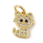 Brass Micro Pave Clear Cubic Zirconia Pendants, Real 18K Gold Plated, Cat Shape, 13x10x1.8mm, Hole: 3.2mm(KK-R162-015A-G)