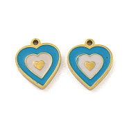 316 Surgical Stainless Steel Enamel Charms, Heart Charm, Golden, Deep Sky Blue, 10x9x1.5mm, Hole: 1mm(STAS-M073-27G)