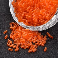 Transparent Colours Round Hole Glass Bugle Beads, Orange Red, 3~5x1.8~2mm, Hole: 0.8mm, about 12000pcs/450g(SEED-I001-9B)