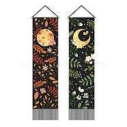 Moon & Sun Pattern Polyester Decorative Wall Tapestrys, for Home Decoration, with Wood Bar, Rope, Rectangle, Leaf Pattern, 1300x330mm, 2pcs/set(AJEW-WH0399-023)