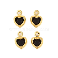 Heart Rack Plating Brass Glass Pendants, Cadmium Free & Lead Free, Long-Lasting Plated, Golden, Black, 7.5x5x2mm, Hole: 1mm(KK-S385-01G-01)