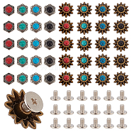 40 Sets 8 Style Alloy Coin Screw Rivets, DIY Leather Craft Nail, with Resin Imitaiton Turquoise, Flower, Mixed Color, 1.3~1.4x1.15~1.4x0.5~0.65cm, Hole: 2.5mm, 5 sets/style(FIND-GA0003-13)
