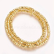 Electroplated Non-magnetic Synthetic Hematite Beads Strands, Long-Lasting Plated, Polygon, Golden Plated, 2x2.5~3mm, Hole: 0.8mm, about 203pcs/strand, 16.14 inch(41cm)(G-P379-G01)