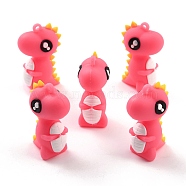 PVC Cartoon Dinosaur Pendants, for DIY Keychain Making, Pink, 44x18x28mm, Hole: 2.5mm(FIND-B002-08B)