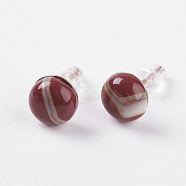 Natural Mookaite Ear Studs, with Iron Findings, Half Round, 8x4.5mm, Pin: 0.7mm(EJEW-G223-A08)