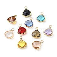 Brass with K9 Glass Charms, Light Gold, Faceted Teardrop Charms, Mixed Color, 13x10x5mm, Hole: 1.8mm(KK-C024-23KCG)