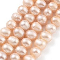 Natural Cultured Freshwater Pearl Beads Strands, Potato, Light Salmon, 8~9mm, Hole: 0.6mm, about 22~23pcs/strand, 6.50 inch(16.5cm)(PEAR-C003-16D)