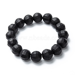 Frosted Glass Beads Stretch Bracelets, Faceted, Round, Black, Beads: 12mm, Inner Diameter: 1-7/8 inch(4.9cm)(BJEW-I296-12E)