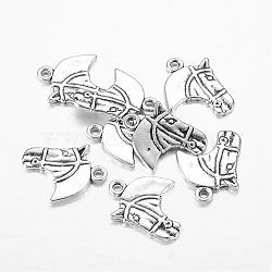 Tibetan Style Alloy Pendants, Horse Head, Antique Silver, Lead Free and Cadmium Free, 21x18.5mm, Hole: 2.5mm(X-LF10908Y)