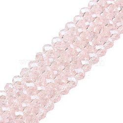 Electroplate Glass Beads Strands, Pearl Luster Plated, Faceted, Rondelle, Pink, 6x5mm, Hole: 1mm, about 85~88pcs/strand, 16.1~16.5 inch(41~42cm)(EGLA-A034-T6mm-A03)