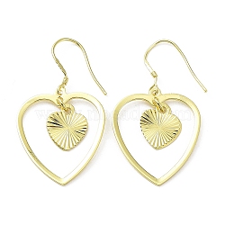 Rack Plating Brass Dnagle Earrings, Heart, Long-Lasting Plated, Real 18K Gold Plated, 40.5x22mm(KK-C029-07G)